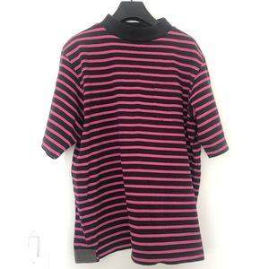 Sacai men pink stripe mock neck pocket tee